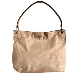 Vintage Prada Tan ‘Vitello Shine’ Leather Large Shoulder Bag